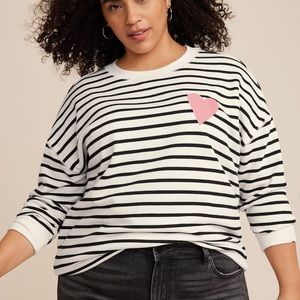 Plus Size Striped Heart Embroidered Sweatshirt